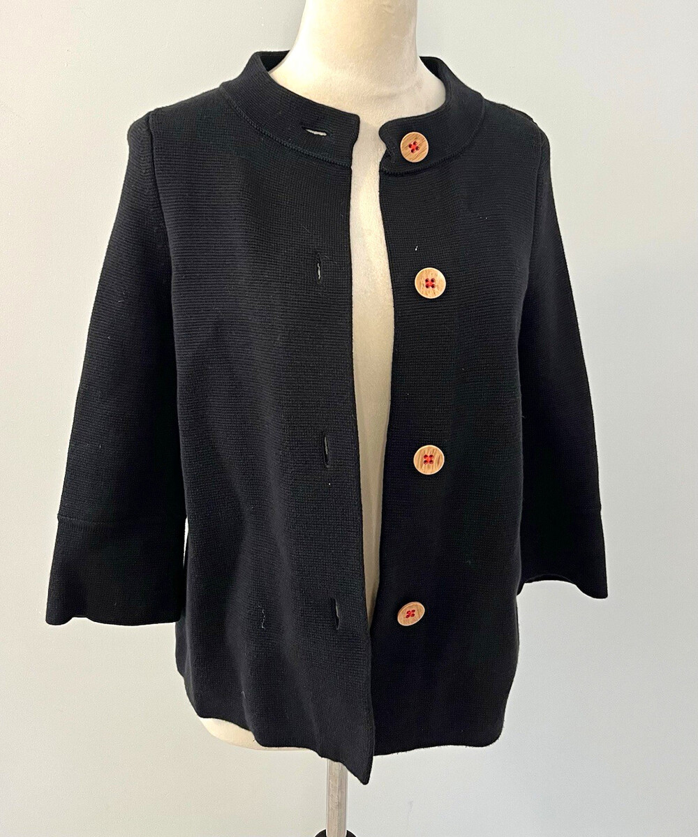 J. McLaughlin Black Knit Cardigan Sweater Button Front 3/4 Sleeve XS cotton